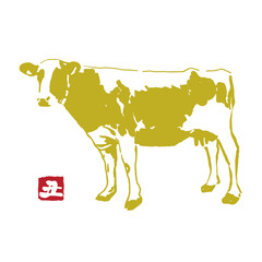 年賀状のための金色の牛のイラスト