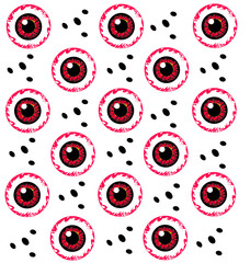 Helloween red zombie eyeball pattern isolated. Cartoon creepy eyes wrapping paper.   