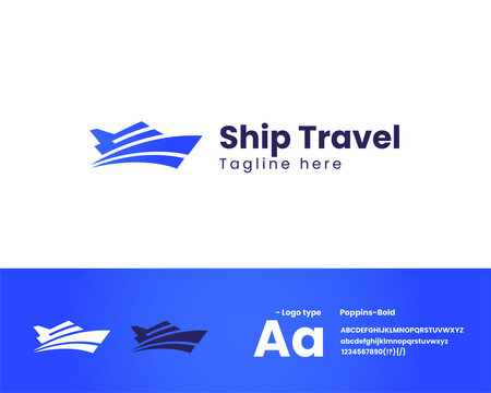 Ship Travel Logo Design inspiration Vector, boat logo with blue colour