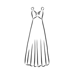 women's dresses. Hand drawn vector illustration. Black outline drawing isolated on white background women's dress, vector sketch illustration
