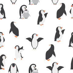 Naklejka premium Happy penguins family seamless pattern