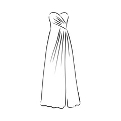 women's dresses. Hand drawn vector illustration. Black outline drawing isolated on white background women's dress, vector sketch illustration