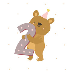 cute teddy bear, animal baby. happy Birthday. two years. two month. baby shower