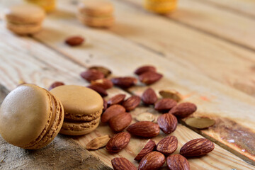 Homemade macaron on a wooden table