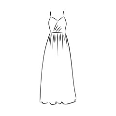 women's dresses. Hand drawn vector illustration. Black outline drawing isolated on white background women's dress, vector sketch illustration