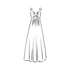 women's dresses. Hand drawn vector illustration. Black outline drawing isolated on white background women's dress, vector sketch illustration