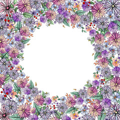 Elegant wreath from wildflowers, herbs berries