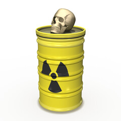 3d Faß mit Atommüll und Totenkopf, freigestellt © i-picture
