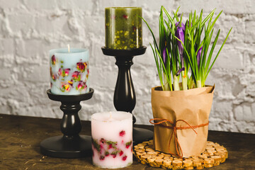Handmade candles and flowers