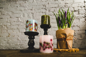 Handmade candles and flowers