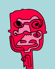One-line continuous portrait hand drawn illustration portrait in cartoon abstract style doodle man