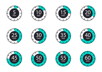 Set of timer icons. Countdown time. Clock icons. - obrazy, fototapety, plakaty