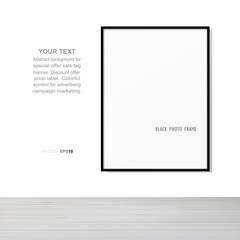 Empty photo frame or picture frame background in wooden room space background. Vector.