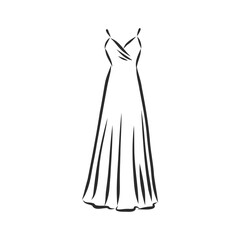 women's dresses. Hand drawn vector illustration. Black outline drawing isolated on white background women's dress, vector sketch illustration