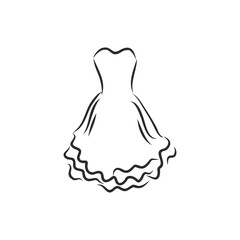 women's dresses. Hand drawn vector illustration. Black outline drawing isolated on white background women's dress, vector sketch illustration