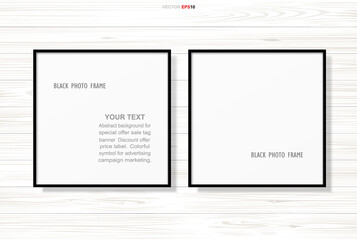 Photo frame or picture frame on wooden texture background. Vector.