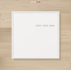 Photo frame or picture frame on wooden texture background. Vector.