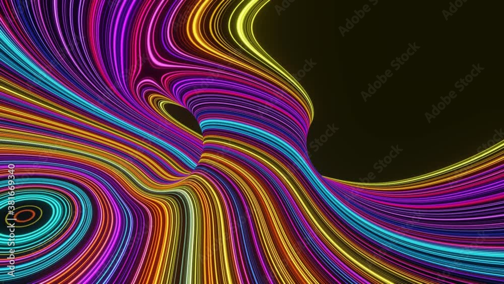 Poster colorful psychedelic swirls moving up a torus like structure. 3d render / rendering