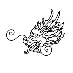 chinese dragon doodle icon, vector line illustration
