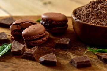 Homemade macaron on a wooden table