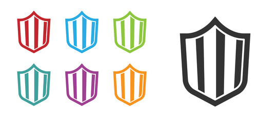 Black Shield icon isolated on white background. Guard sign. Security, safety, protection, privacy concept. Set icons colorful. Vector.