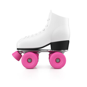 Women white roller skate with pink wheels isolated on white background. Side view, 3d render.