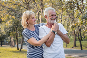 Fototapeta premium Happy smiling of senior couple in a park on a holiday.
