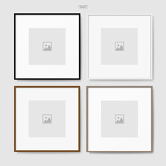 Wooden photo frame or picture frame for interior design and decoration. Vector.