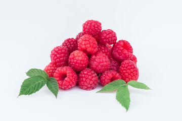 raspberries on a white background