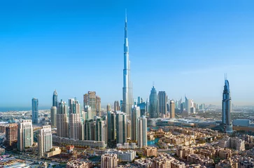 Papier Peint photo Dubai Centre-ville de Dubaï, magnifique horizon du centre-ville avec des gratte-ciel de luxe, Émirats Arabes Unis