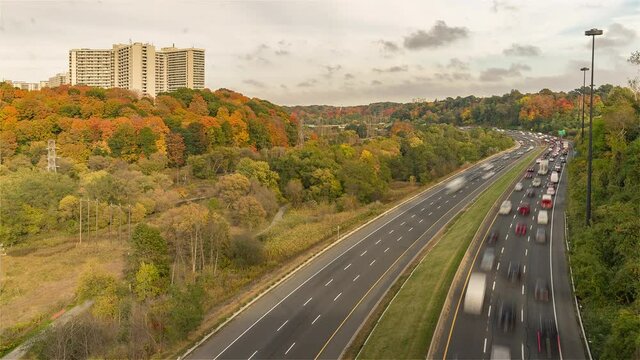 4K Timelapse Sequence of Toronto, Canada - The DVP at fall
