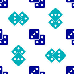 Blue Game dice icon isolated seamless pattern on white background. Casino gambling. Vector.