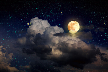 Full moon with stars at dark night sky .