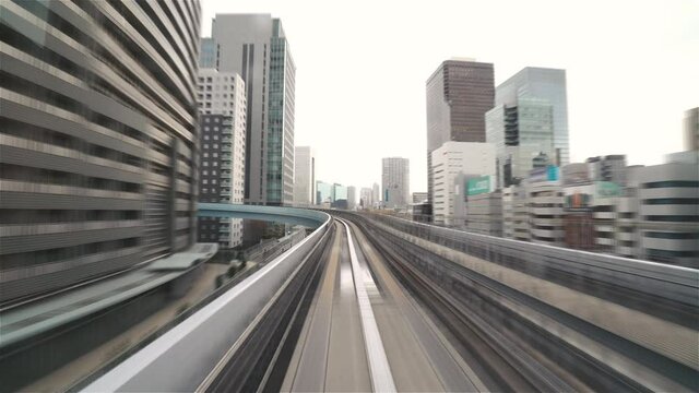4K Timelapse Sequence of Tokyo, Japan - Hyperlapse POV timelapse through Tokyo via the automated guideway transit called Yurikamome during the day