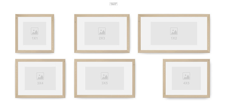 Wooden photo frame or picture frame for interior design and decoration. Vector.