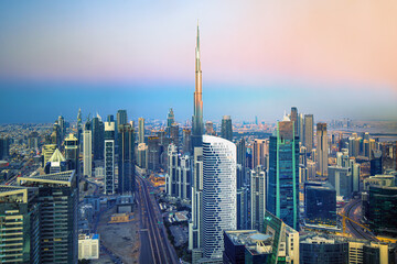 Naklejka na ściany i meble Dubai downtown, amazing city center skyline with luxury skyscrapers, United Arab Emirates