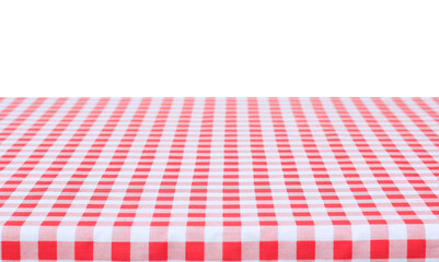 red and white checkered tablecloth on white background.