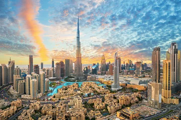 Papier Peint photo Dubai Centre-ville de Dubaï, incroyable horizon du centre-ville avec gratte-ciel de luxe, Émirats arabes unis