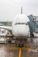 Fototapeta na wymiar Airbus an airport in rainy weather