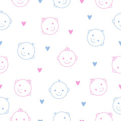 Children face seamless pattern background. Cute child vector illustration.
