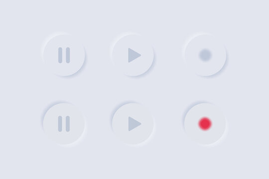 Play and pause in neumorphism style. Ui design elements, minimal app interfase in vector flat