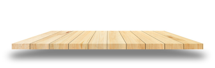 empty old wooden table top isolated on white background