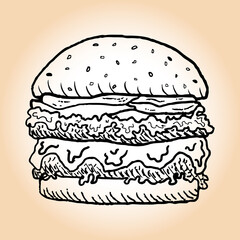 hand drawn hamburger, sketch for restaurant menu