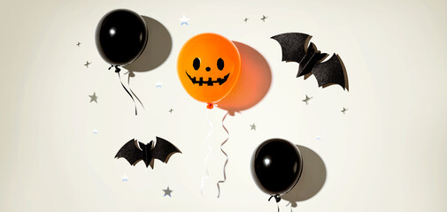 Halloween balloon ghost with bats - flat lay