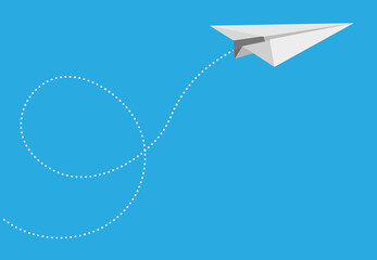 paper plane in flight against blue background vector illustration