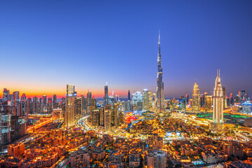 Naklejka premium Dubai downtown, amazing city center skyline with luxury skyscrapers, United Arab Emirates