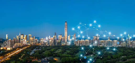 Fototapeta na wymiar Shenzhen city skyline and 5g network concept