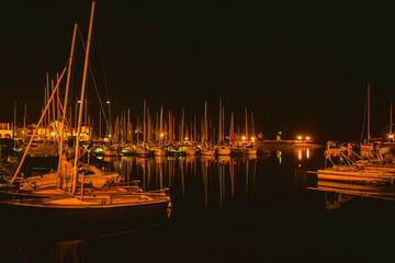 Harbor with sailboats at night in the Czech Republic