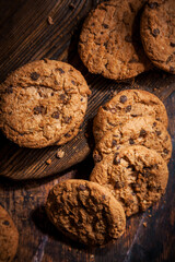 Oatmeal cookies on vintage background. View from above