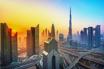 Fototapeta na wymiar Dubai city - amazing city center skyline with luxury skyscrapers, United Arab Emirates